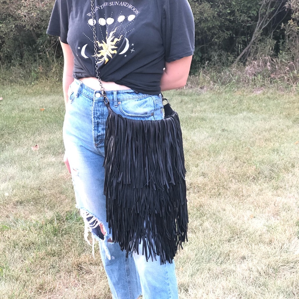 Free People Black Fringe Crossbody Bag